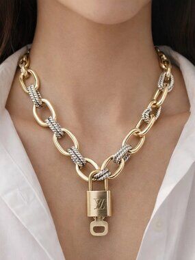 Gold-Plated Necklace with Authentic Louis Vuitton Padlock